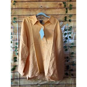 Dialogue Woman's Linen Blend Button Down Long Tunic Top Size XL In Orange nwt
